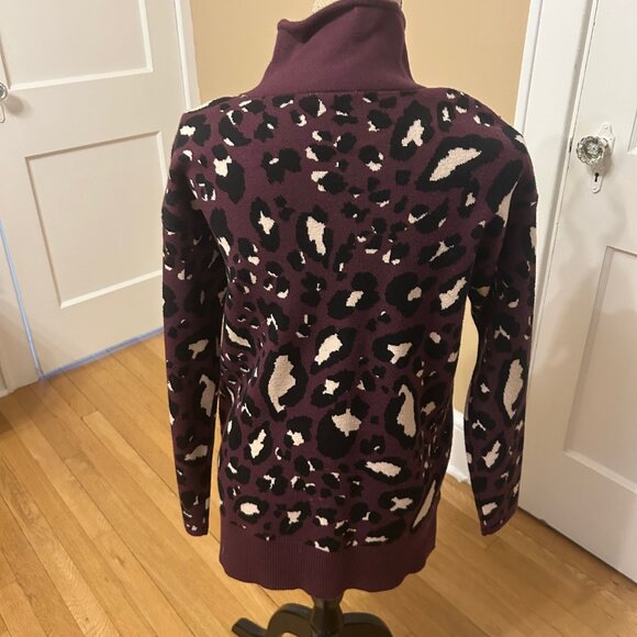 Lou & Grey Leopard Print Purple, Black, Ceam, Drawstring Neck Sweater S NWT - Picture 5 of 10